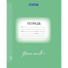 Тетрадь 12 л. BRAUBERG ЭКО &laquo;5-КА&raquo;, клетка, обложка картон 170 г/<wbr/>м<sup>2</sup>, ЗЕЛЕНАЯ, 104759