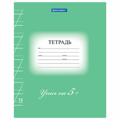 Тетрадь 12 л. BRAUBERG ЭКО &laquo;5-КА&raquo;, косая линия, обложка картон 170 г/<wbr/>м<sup>2</sup>, ЗЕЛЕНАЯ, 104762