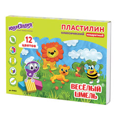 Пластилин классический ЮНЛАНДИЯ &laquo;ВЕСЁЛЫЙ ШМЕЛЬ&raquo;, 12 цветов, 204 г, СО СТЕКОМ, КВАДРАТНЫЙ, 104823