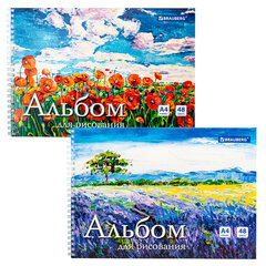 Альбом для рисования, А4, 48 л., гребень, обложка картон, BRAUBERG, 205&times;290 мм, &laquo;Летний пейзаж&raquo; (2 вида), 106328
