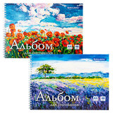 Альбом для рисования, А4, 48 л., гребень, обложка картон, BRAUBERG, 205х290 мм, "Летний пейзаж" (2 вида), 106328