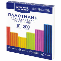 Пластилин классический BRAUBERG &laquo;АКАДЕМИЯ КЛАССИЧЕСКАЯ&raquo;, 10 цветов, 200 г, стек, ВЫСШЕЕ КАЧЕСТВО, 106503