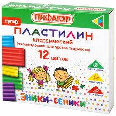 Пластилин классический ПИФАГОР &laquo;ЭНИКИ-БЕНИКИ СУПЕР&raquo;, 12 цветов, 120 г, стек, 106505