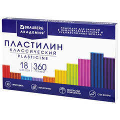 Пластилин классический BRAUBERG &laquo;АКАДЕМИЯ КЛАССИЧЕСКАЯ&raquo;, 18 цветов, 360 г, СО СТЕКОМ, 106509