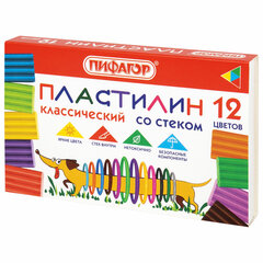Пластилин классический ПИФАГОР &laquo;Веселая такса&raquo;, 12 цветов, 180 г, СО СТЕКОМ, 106675