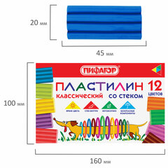 Пластилин классический ПИФАГОР &laquo;Веселая такса&raquo;, 12 цветов, 180 г, СО СТЕКОМ, 106675