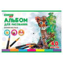 Альбом для рисования, А4, 40 листов, скоба, обложка картон, BRAUBERG KIDS, 200&times;285 мм, &laquo;Зверята&raquo; (2 вида), 106683