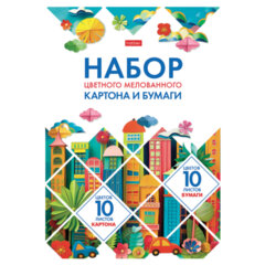 Набор картона и бумаги A4, мелованные 20 л. (10 цветов + 10 цветов) в папке, HATBER, 200&times;290 мм, &laquo;Мозаика&raquo;, 088569