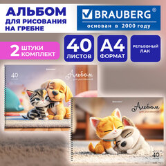 Альбомы для рисования ДЭК, А4, 40 л., КОМПЛЕКТ 2 шт., гребень, TWIN-лак, BRAUBERG, 200&times;290 мм, &laquo;Best Friends&raquo;, 107750