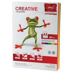Бумага цветная CREATIVE color, А4, 80 г/<wbr/>м<sup>2</sup>, 100 л., (5 цветов х 20 л.), микс интенсив, БИpr-100r