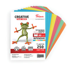 Бумага цветная CREATIVE color, А4, 80 г/<wbr/>м<sup>2</sup>, 250 л., (5 цветов х 50 л.), микс интенсив, БИpr-250r