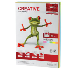 Бумага цветная CREATIVE color (Креатив) А4, 80 г/<wbr/>м<sup>2</sup>, 100 л., (5 цветов х 20 листов), микс медиум, БОpr-100r