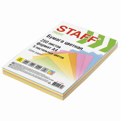 Бумага цветная STAFF, А4, 80 г/<wbr/>м<sup>2</sup>, 250 л., (5 цветов х 50 л.), пастель, для офиса и дома, 110890