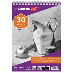 Скетчбук, белая бумага 160 г/<wbr/>м<sup>2</sup>, 145&times;205 мм, 30 л., гребень, жёсткая подложка, BRAUBERG ART DEBUT, 110989