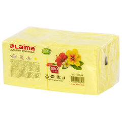 Салфетки бумажные 250 штук, 24&times;24 см, LAIMA, желтые, 100% целлюлоза, 111948