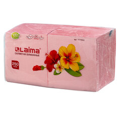 Салфетки бумажные, 250 штук, 24&times;24 см, LAIMA, красные (пастельный цвет), 100% целлюлоза, 111950