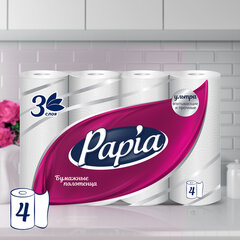 Полотенца бумажные бытовые, спайка 4 шт., 3-слойные (4&times;11,2 м), PAPIA, 23&times;13 см, белые