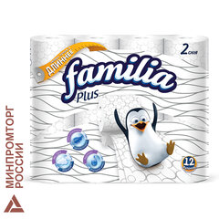 Бумага туалетная бытовая, спайка 12 шт., 2-слойная (12&times;20,4 м), FAMILIA PLUS, белая