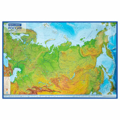 Карта России физическая 157&times;107 см, 1:5,5М, с ламинацией, интерактивная, европодвес, BRAUBERG, 112398