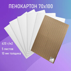 Пенокартон матовый, 70&times;100 см, толщина 10 мм, белый, КОМПЛЕКТ 5 листов, BRAUBERG, 112476