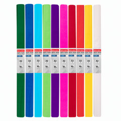 Бумага гофрированная/<wbr/>креповая, 32 г/<wbr/>м<sup>2</sup>, 50&times;250 см, НАБОР 10 рулонов, яркие цвета, BRAUBERG, 112556
