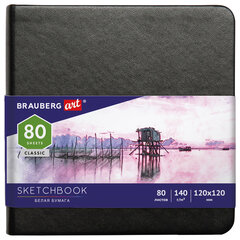 Скетчбук, белая бумага 140 г/<wbr/>м<sup>2</sup> 120&times;120 мм, 80 л., КОЖЗАМ, резинка, BRAUBERG ART CLASSIC, черный, 113181