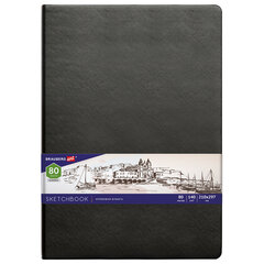 Скетчбук, слоновая кость 140 г/<wbr/>м<sup>2</sup> 210&times;297 мм, 80 л., КОЖЗАМ, резинка, BRAUBERG ART CLASSIC, черный, 113200