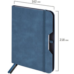 Блокнот А5 (162&times;218 мм), BRAUBERG &laquo;NOTE&raquo;, под кожу софт-тач, с резинкой, 80 л., клетка, синий, 113438
