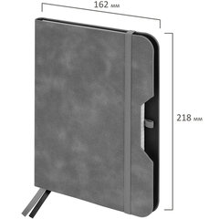 Блокнот А5 (162&times;218 мм), BRAUBERG &laquo;NOTE&raquo;, под кожу софт-тач, с резинкой, 80 л., клетка, серый, 113440