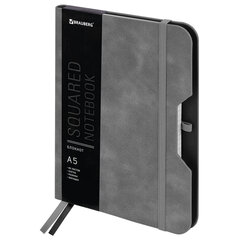 Блокнот А5 (162&times;218 мм), BRAUBERG &laquo;NOTE&raquo;, под кожу софт-тач, с резинкой, 80 л., клетка, серый, 113440