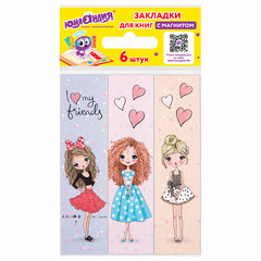 Закладки для книг с магнитом FASHION GIRLS, набор 6 шт., блестки, 25&times;196 мм, ЮНЛАНДИЯ, 113443