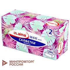 Салфетки косметические 200 шт. в картонном боксе 2-слойные, LAIMA &laquo;Everyday&raquo;, 20&times;20 см, 113589
