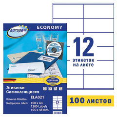Этикетка самоклеящаяся 105&times;48 мм, 12 этикеток, белая, 70 г/<wbr/>м<sup>2</sup>, 100 л., Avery, Европа-100, ELA021