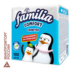 Салфетки бумажные 100 шт., 24&times;23 см, FAMILIA, белые, 100% целлюлоза