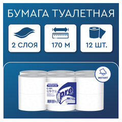 Бумага туалетная 170 метров, PROtissue (T2) PREMIUM, 2-слойная, белая, КОМПЛЕКТ 12 рулонов, С191