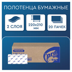 Полотенца бумажные 200 шт., PROtissue (H3) PREMIUM, 2-слойные, белые, КОМПЛЕКТ 20 пачек, 22&times;21 см, V-сложение, С197