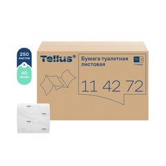 Бумага туалетная Tellus/<wbr/>TORK (Система Т3) UNIVERSAL, КОМПЛЕКТ 40 шт., листовая, 250 л., 11&times;23 см, 1-слойная, 114272