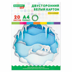Картон белый А4 МЕЛОВАННЫЙ (белый оборот), 20 листов, в папке, BRAUBERG KIDS, 203&times;283 мм, 115160