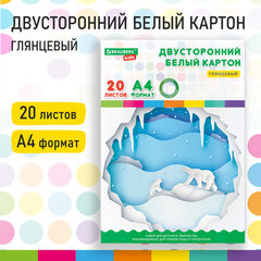 Картон белый А4 МЕЛОВАННЫЙ (белый оборот), 20 листов, в папке, BRAUBERG KIDS, 203&times;283 мм, 115160