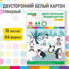 Картон белый А4 МЕЛОВАННЫЙ (белый оборот), 10 листов, в папке, BRAUBERG KIDS, 200&times;283, 115161