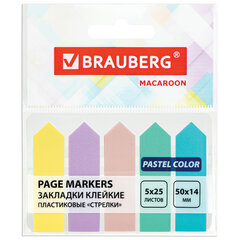 Закладки клейкие пастельные BRAUBERG MACAROON &laquo;СТРЕЛКИ&raquo; 50&times;14 мм, 125 штук (5 цветов х 25 листов), 115211