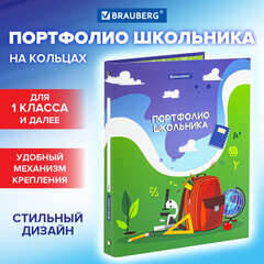 Папка-портфолио школьника/<wbr/>дошкольника &laquo;ШКОЛЬНАЯ ИСТОРИЯ&raquo;, 4 кольца, обложка твёрдая матовая, BRAUBERG, 115241