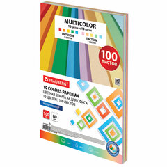 Бумага цветная 10 цветов BRAUBERG MULTICOLOR А4, 80 г/<wbr/>м<sup>2</sup>, 100 л. (10 цветов x 10 листов), 115350