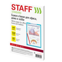 Бумага белая А4, 80 г/<wbr/>м<sup>2</sup>, 100 л., STAFF &laquo;СТАНДАРТ&raquo;, СТУДЕНЧЕСКАЯ, Россия, 146% (CIE), 115351