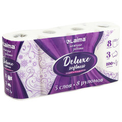 Бумага туалетная 3-х слойная, 8 рулонов (8&times;16,5 м), LAIMA Deluxe, 100% целлюлоза, 115396