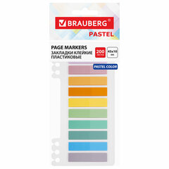 Закладки клейкие пастельные BRAUBERG PASTEL, пластиковые, 45&times;10 мм, 10 цветов х 20 листов, 115579