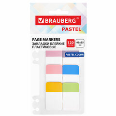 Закладки клейкие пастельные BRAUBERG PASTEL, пластиковые, 45&times;25 мм, 6 цветов х 20 листов, 115580