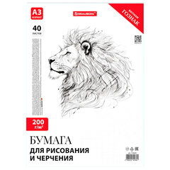 Бумага для черчения А3, 297&times;420 мм, 40 л., 200 г/<wbr/>м<sup>2</sup>, ватман ГОЗНАК КБФ, в коробке, BRAUBERG, 115624
