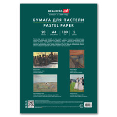 Бумага для пастели А4 в папке, 20 листов, 5 цветов, 180 г/<wbr/>м<sup>2</sup>, BRAUBERG ART CLASSIC, 116345