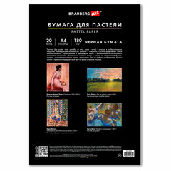 Бумага для пастели А4 в папке, 20 листов, ЧЕРНАЯ, 180 г/<wbr/>м<sup>2</sup>, BRAUBERG ART CLASSIC, 116347